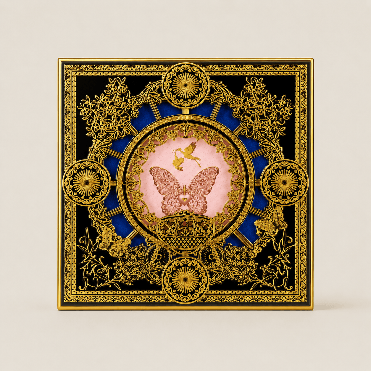 Baby Pram Gold Frame Fleur de Lis