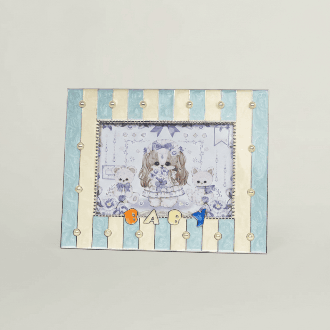 Adorable Striped Baby Photo Frame Fleur de Lis