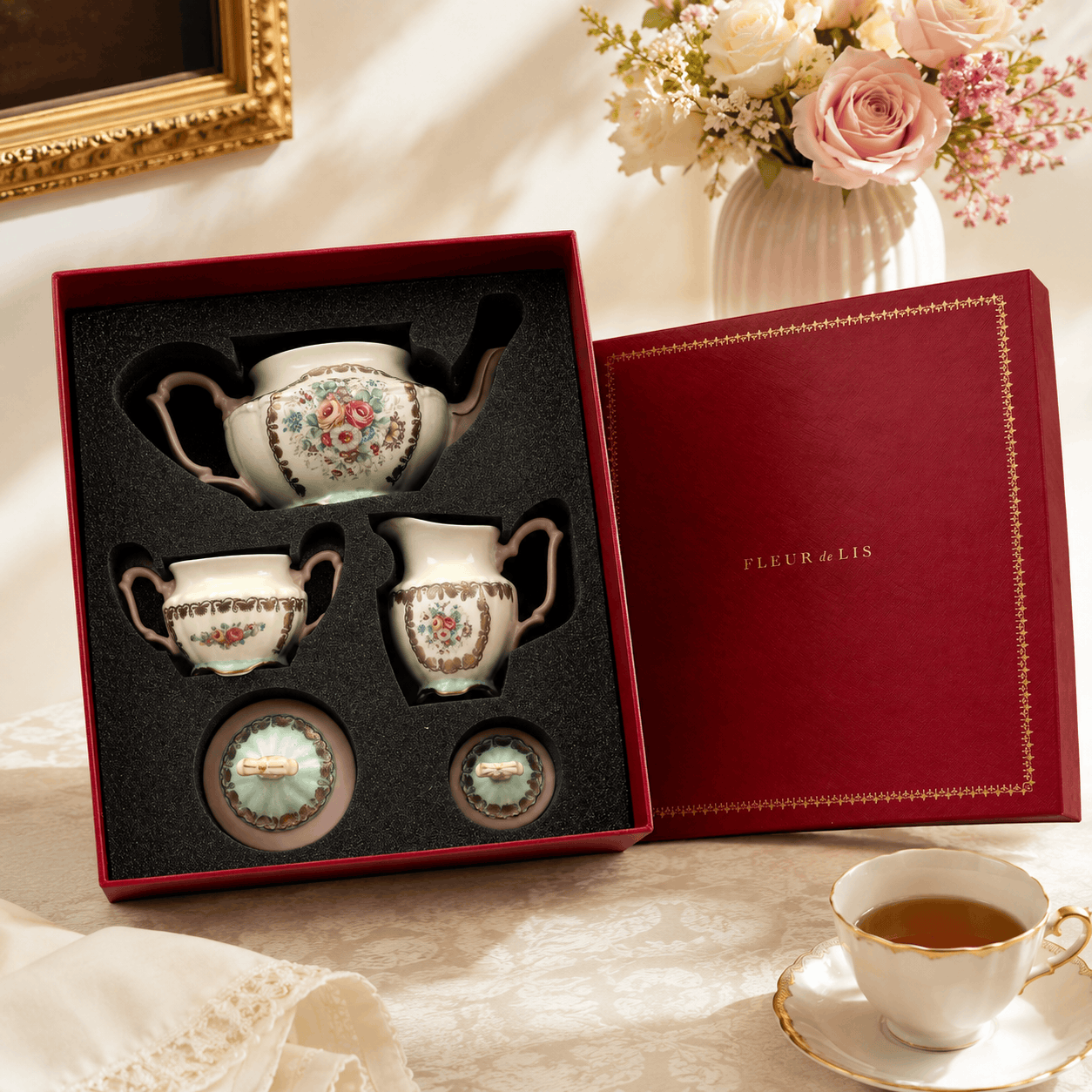 Hand-Painted Luxury Porcelain Tea Set Fleur de Lis