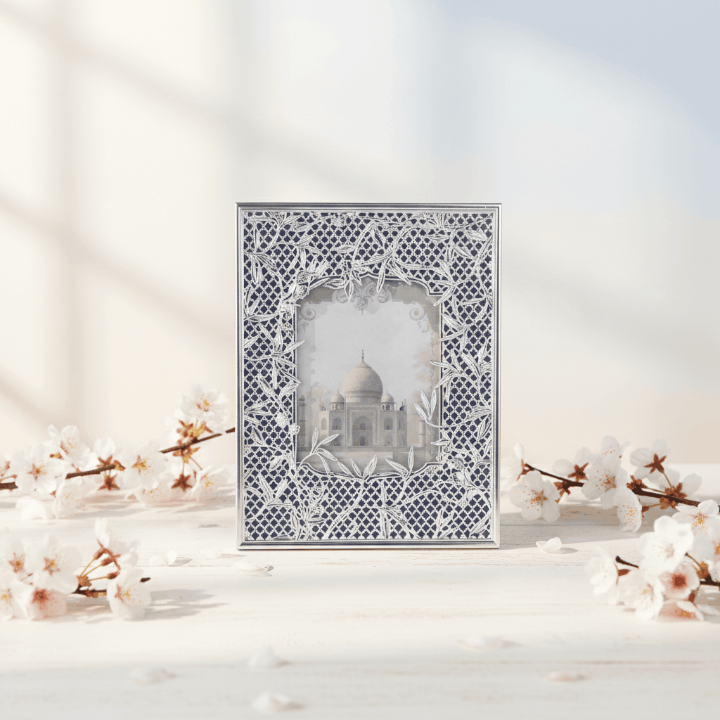 Royal Leaf Silver Photo Frame Fleur de Lis