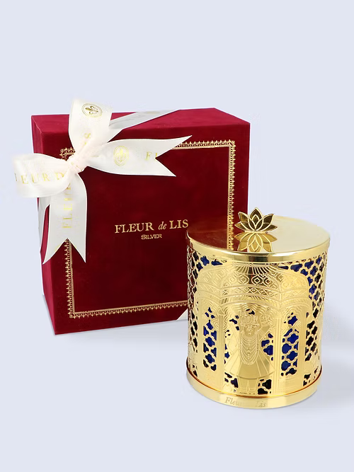 Lattice Candle - Shreenathji Gold Fleur de Lis