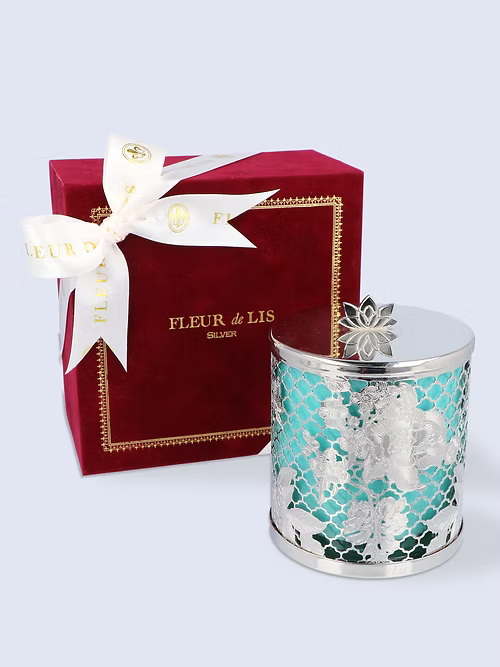 Lattice Candle - Floral Silver Fleur de Lis