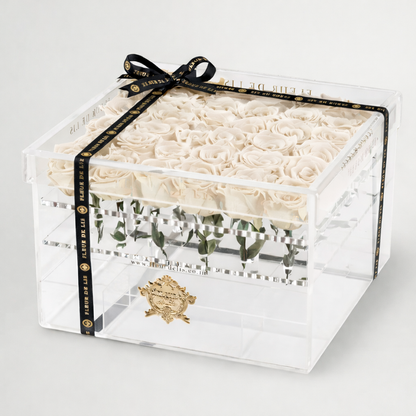 Acrylic Box of Majestic White Roses