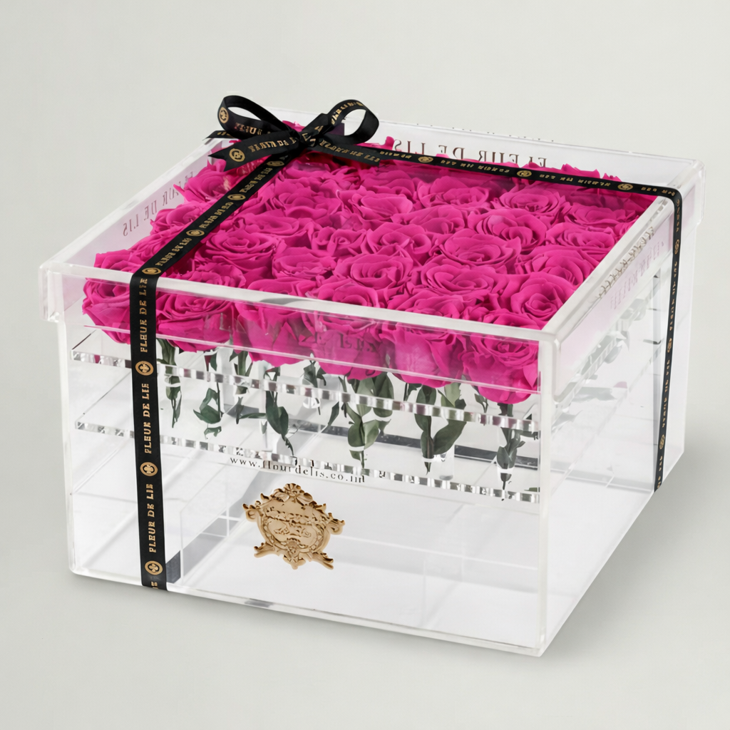 Acrylic Box of Pink Roses