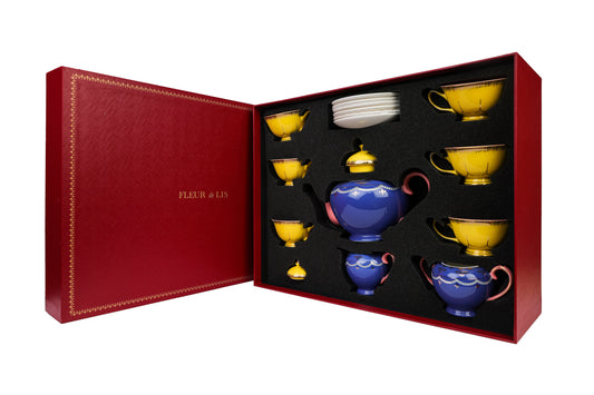 Luxurious Tea Set in Elegant Red Gift Box Fleur de Lis