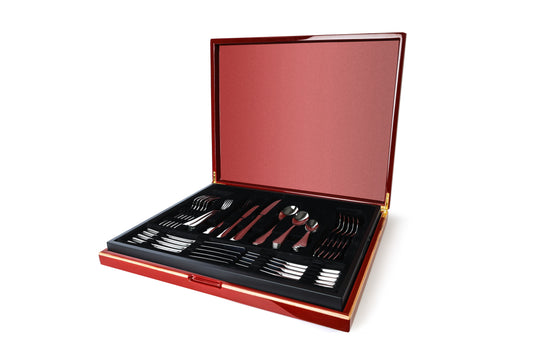 42-Piece Luxury Cutlery Set – Red Gift Box Fleur de Lis