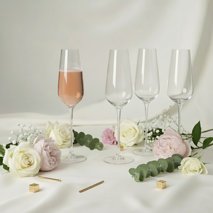 Set of 4 Elegant Flute Glasses Fleur de Lis