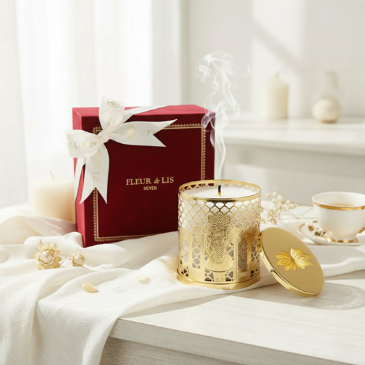 Lattice Candle – Shreenathji Gold Fleur de Lis