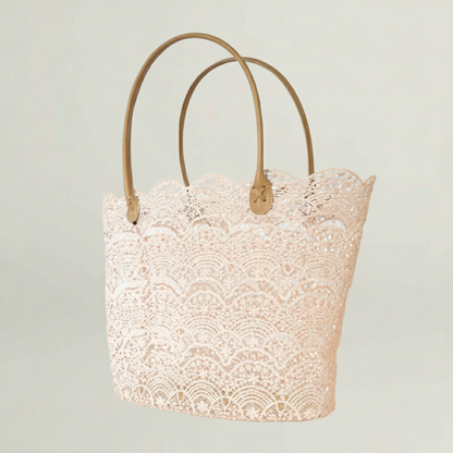 Lace Tote Bag with Leather Handles