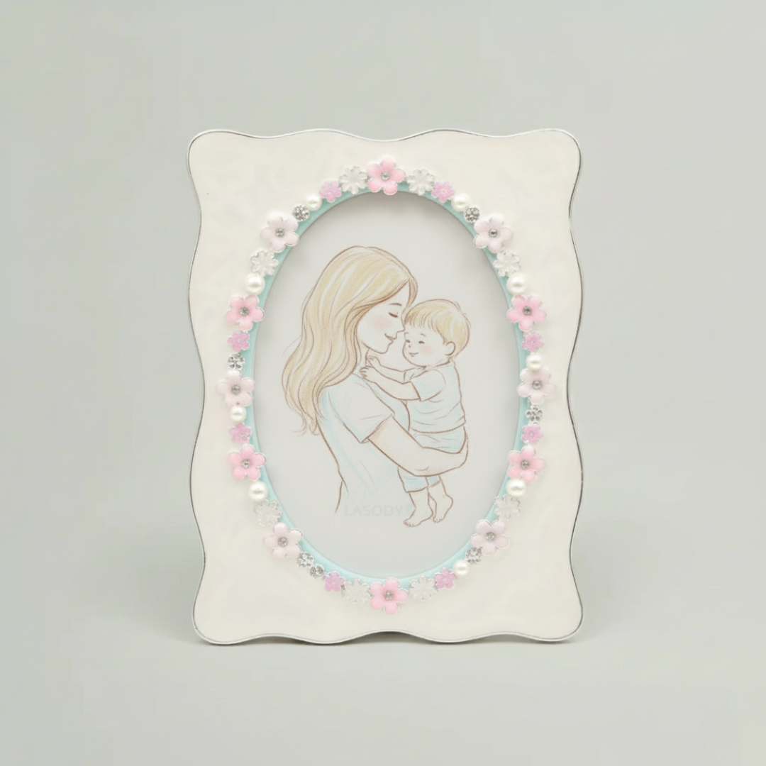 Ornate Pearl Floral Baby Photo Frame