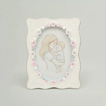 Ornate Pearl Floral Baby Photo Frame