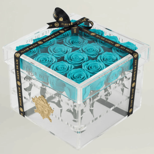 Acrylic Rose Box of Turquoise Blue Fleur de Lis