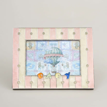 Adorable Striped Baby Photo Frame Fleur de Lis