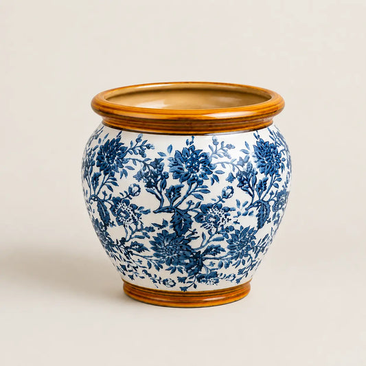 Imperial Glaze Blue Chinoiserie Planter Set