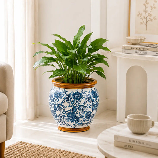 Imperial Glaze Blue Chinoiserie Planter Set