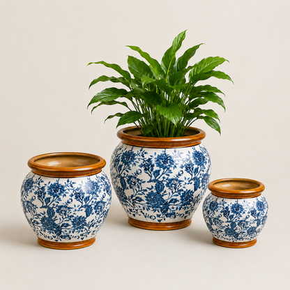 Imperial Glaze Blue Chinoiserie Planter Set