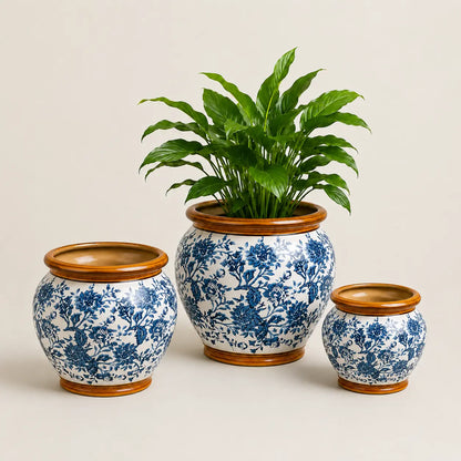 Imperial Glaze Blue Planter Set