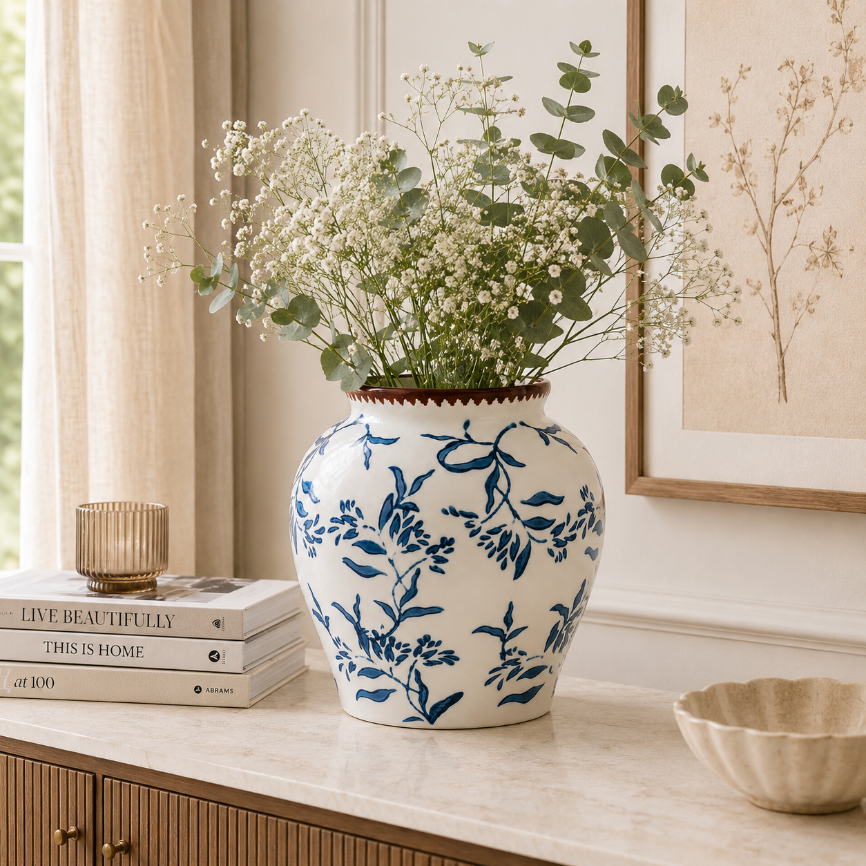 Blue Floral Porcelain Vase Set