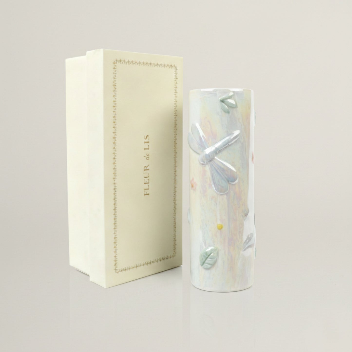 Dragonfly Meadow ceramic planter with luxury gift box packaging, iridescent ceramic dragonfly planter ideal for housewarming and festive gifting.