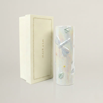Dragonfly Meadow ceramic planter with luxury gift box packaging, iridescent ceramic dragonfly planter ideal for housewarming and festive gifting.