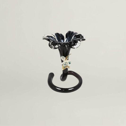 Luna black sculptural decorative vase by Fleur De Lis with calla lily–inspired flared top, curved base, and glossy artistic finish.