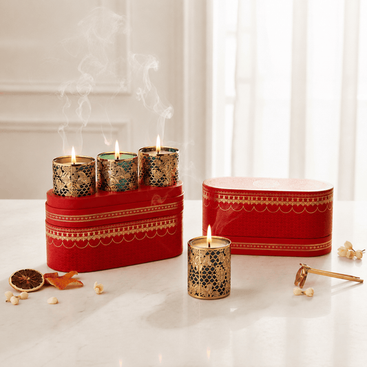 Floral Gold Lattice Candle Set Fleur de Lis