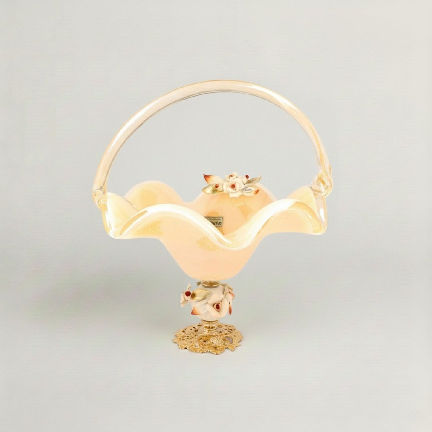 Handcrafted Golden Symphony decorative basket bowl with floral accents, faux pearls and gold detailing by Fleur De Lis