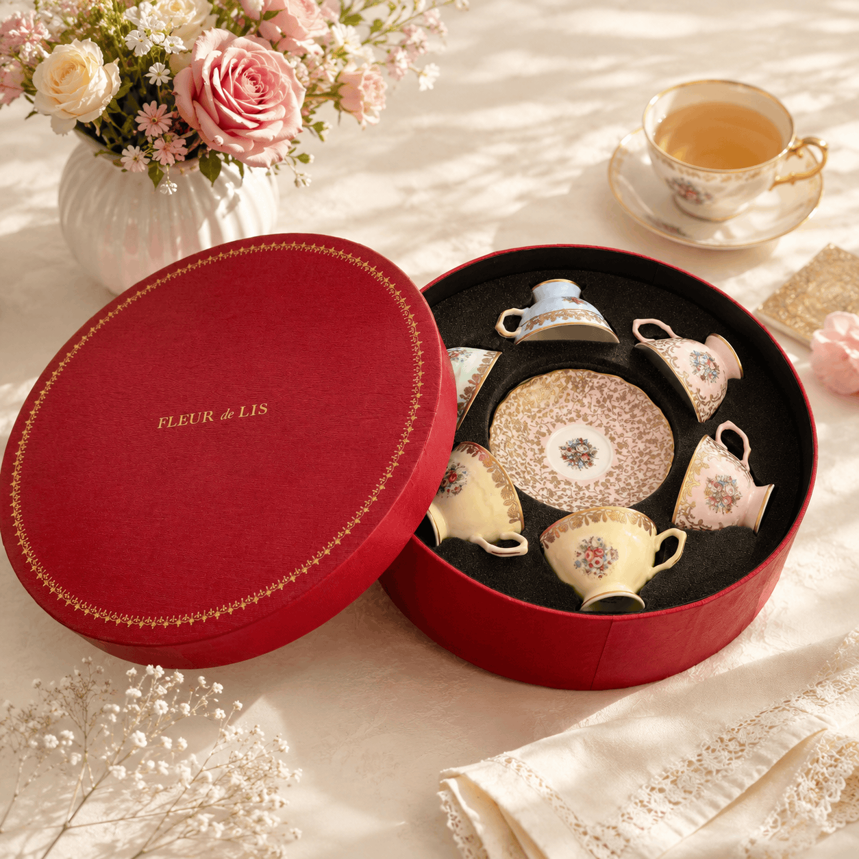 Hand-Painted Luxury Porcelain Tea Set Fleur de Lis