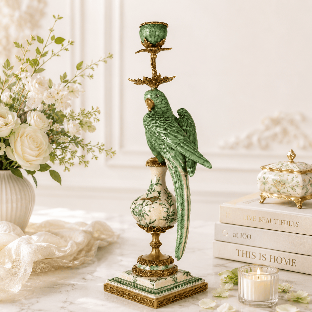 Loro Lume Porcelain Candle Stand Fleur de Lis