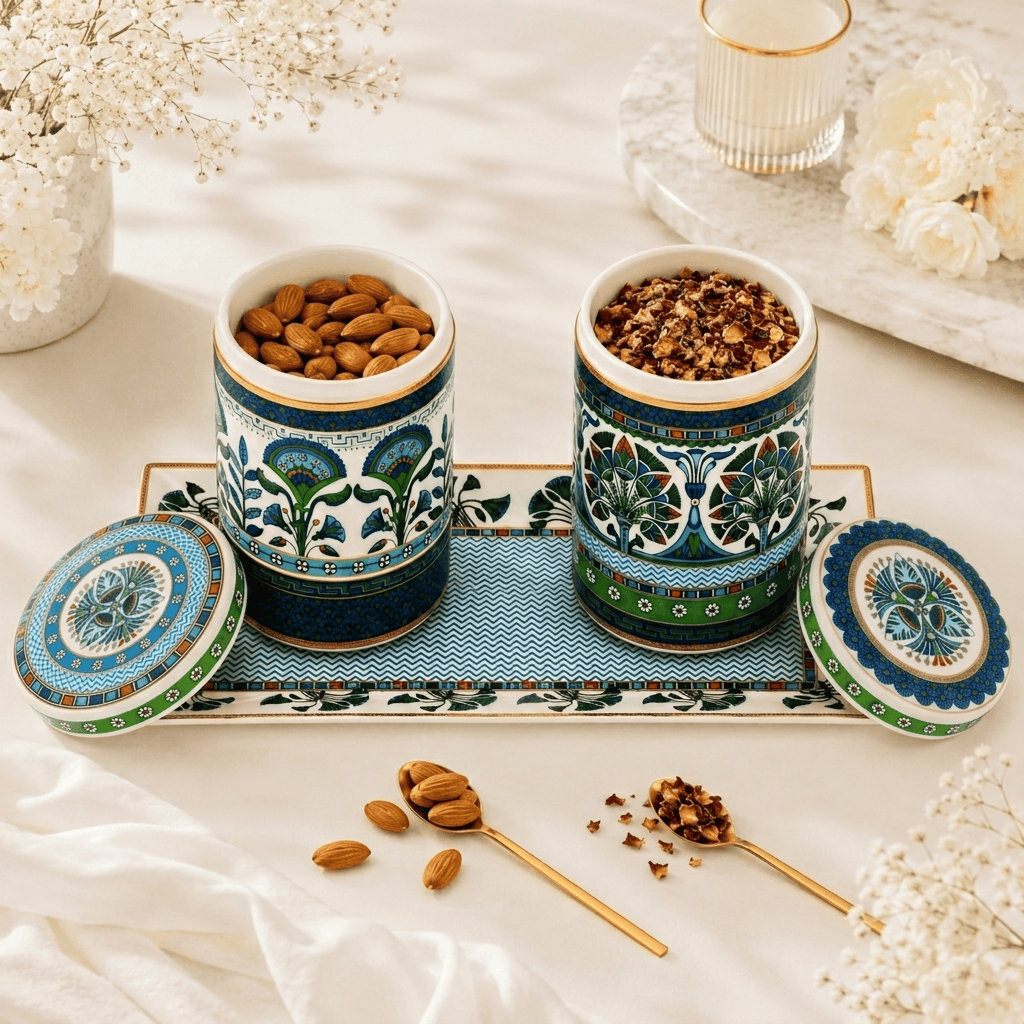 Maison Fleur- Canister Set with Tray Fleur de Lis