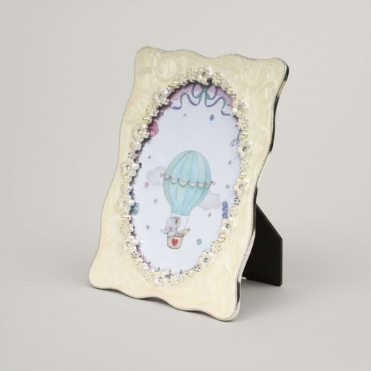 Ornate Pearl Floral Baby Photo Frame Fleur de Lis