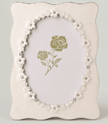 Ornate Pearl Floral Baby Photo Frame Fleur de Lis