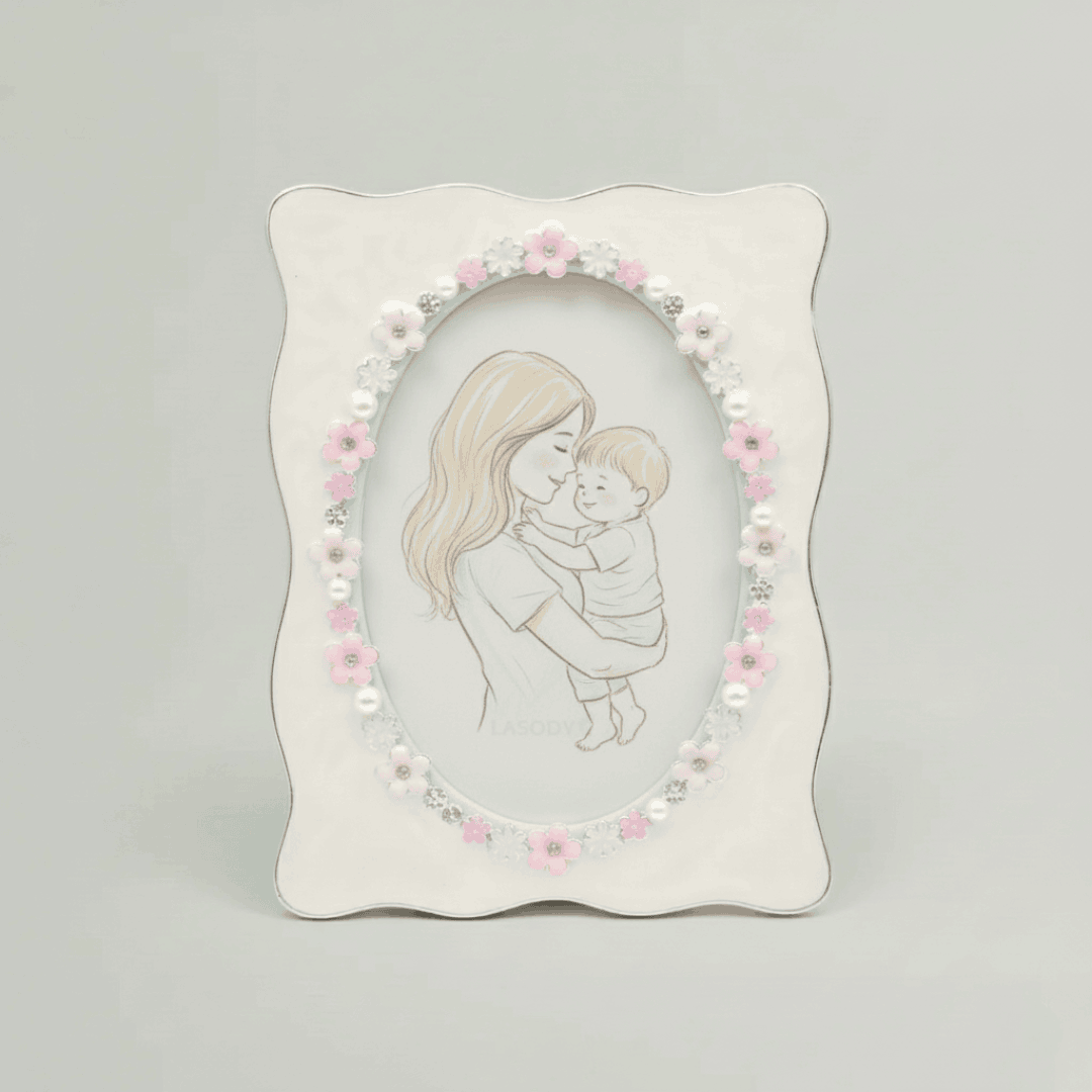 Ornate Pearl Floral Baby Photo Frame Fleur de Lis