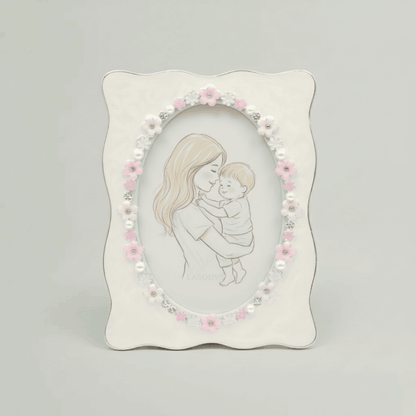 Ornate Pearl Floral Baby Photo Frame Fleur de Lis