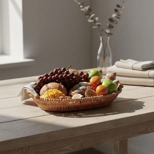 Oval Wicker Basket with Handles Fleur de Lis