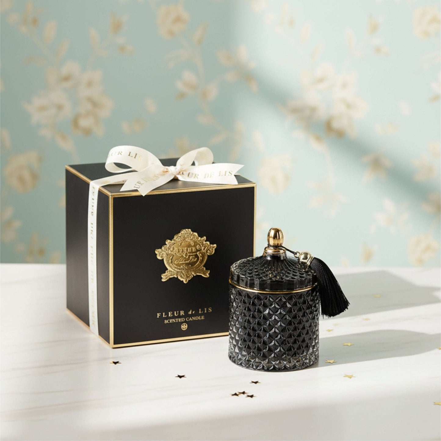Pyramid Candle – Ash Black Fleur de Lis
