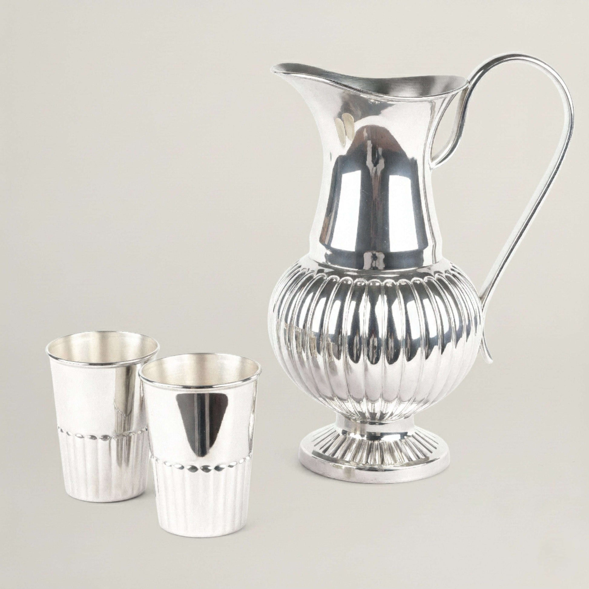 Royal Silver Jug & Glass Set Fleur de Lis
