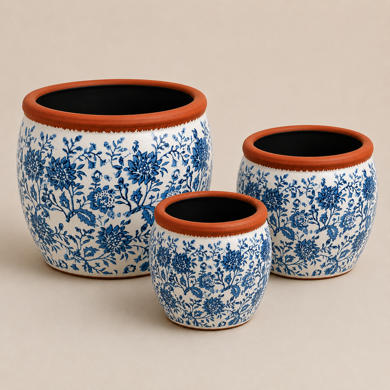Imperial Blue Ceramic Planter Set of 3