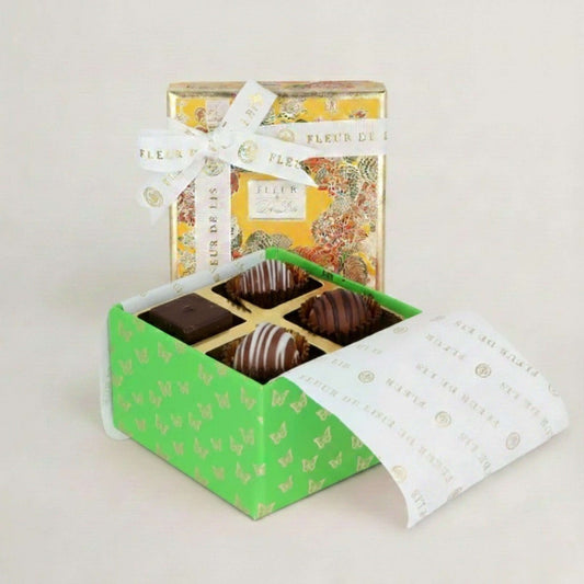 Surprise Box – 4 Assorted Praline Burst Chocolates Fleur de Lis