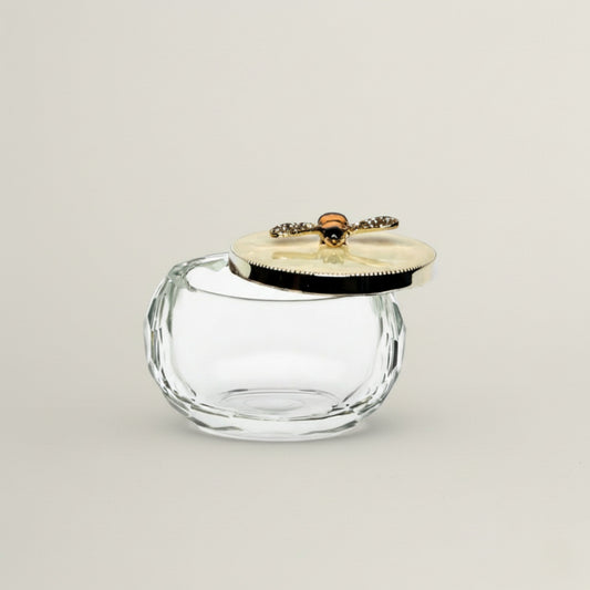 Sweet Bee crystal trinket jar with faceted glass body and elegant bee lid, luxury jewelry storage jar for rings, earrings and keepsakes