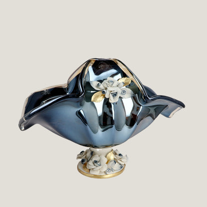 Handblown Murano glass bowl with floral detailing and flowing design, Venezia Eleganza by Fleur De Lis