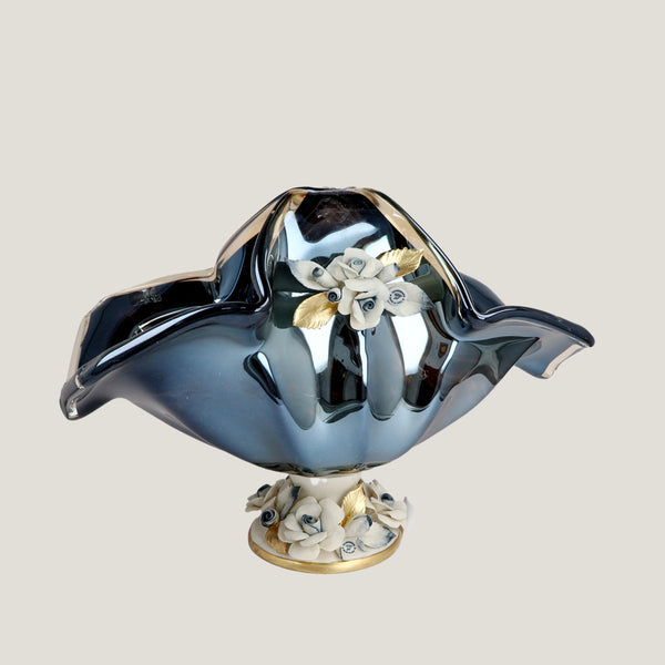 Handblown Murano glass bowl with floral detailing and flowing design, Venezia Eleganza by Fleur De Lis